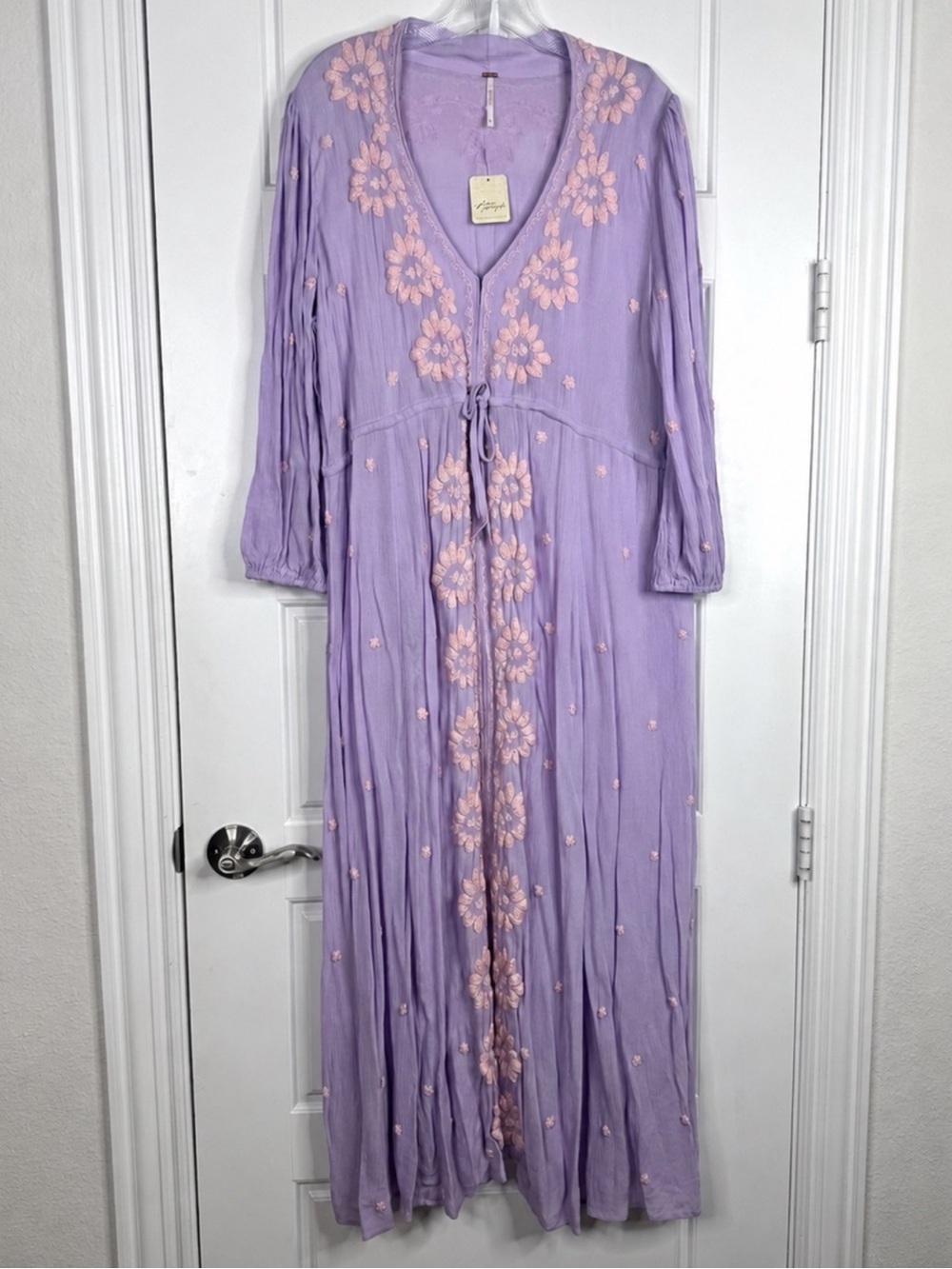 FREE PEOPLE Embroidered Midi Dress NEW Size XL Lavender Fields NEW With Tag